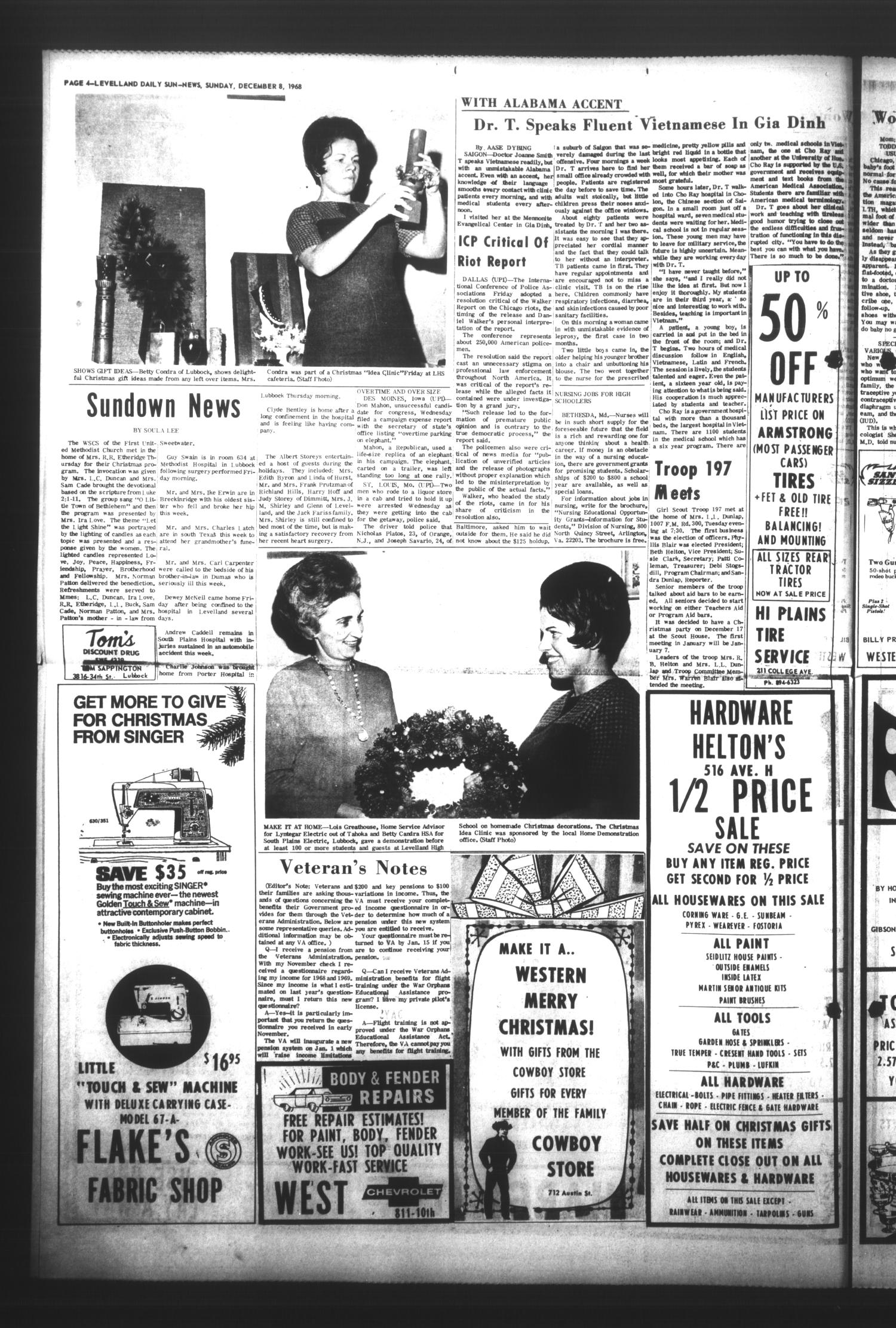 Levelland Daily Sun-News (Levelland, Tex.), Vol. 28, No. 48, Ed. 1 Sunday, December 8, 1968
                                                
                                                    [Sequence #]: 4 of 26
                                                