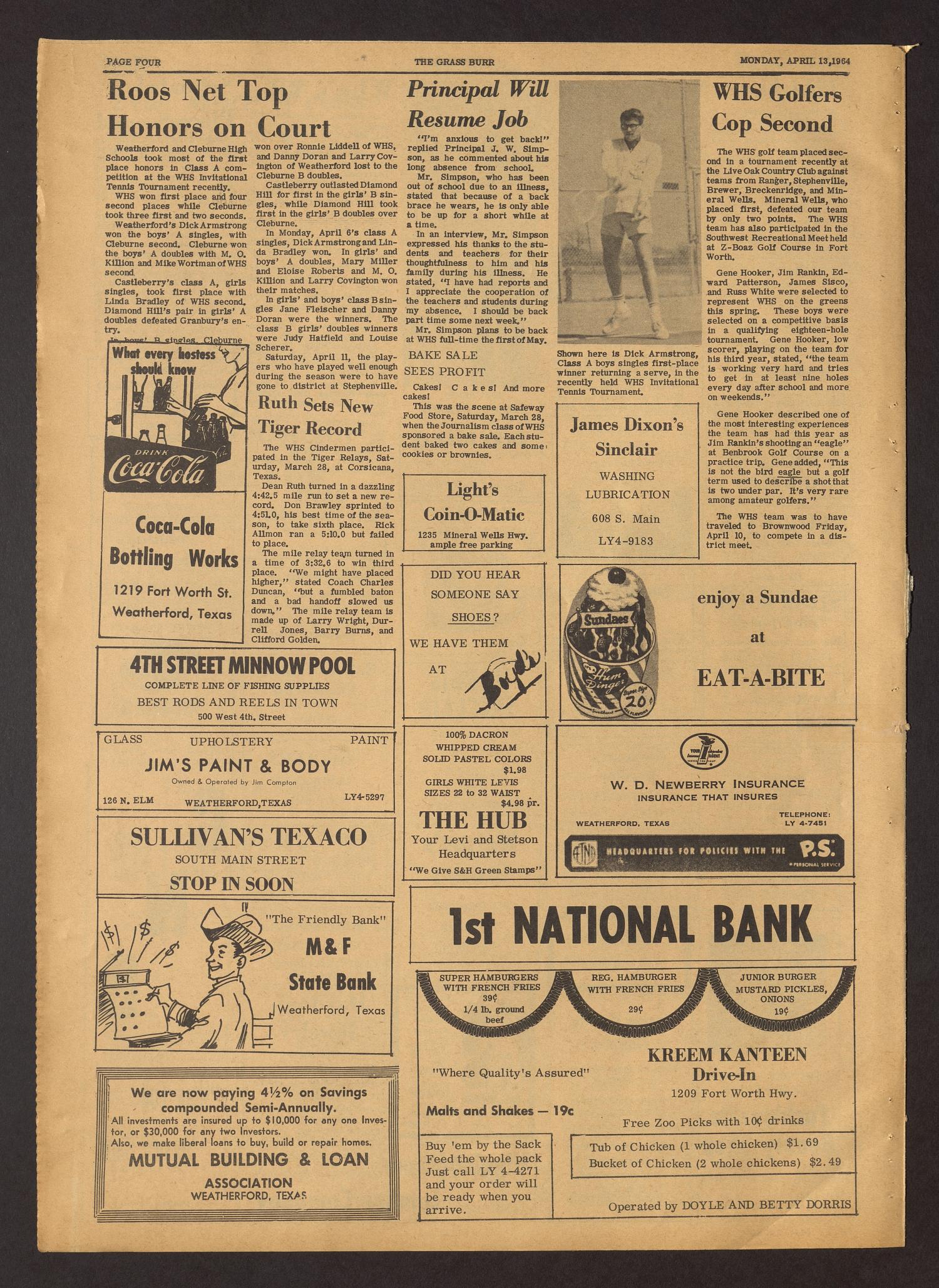 The Grass Burr (Weatherford, Tex.), No. 13, Ed. 1 Monday, April 13, 1964
                                                
                                                    [Sequence #]: 4 of 4
                                                