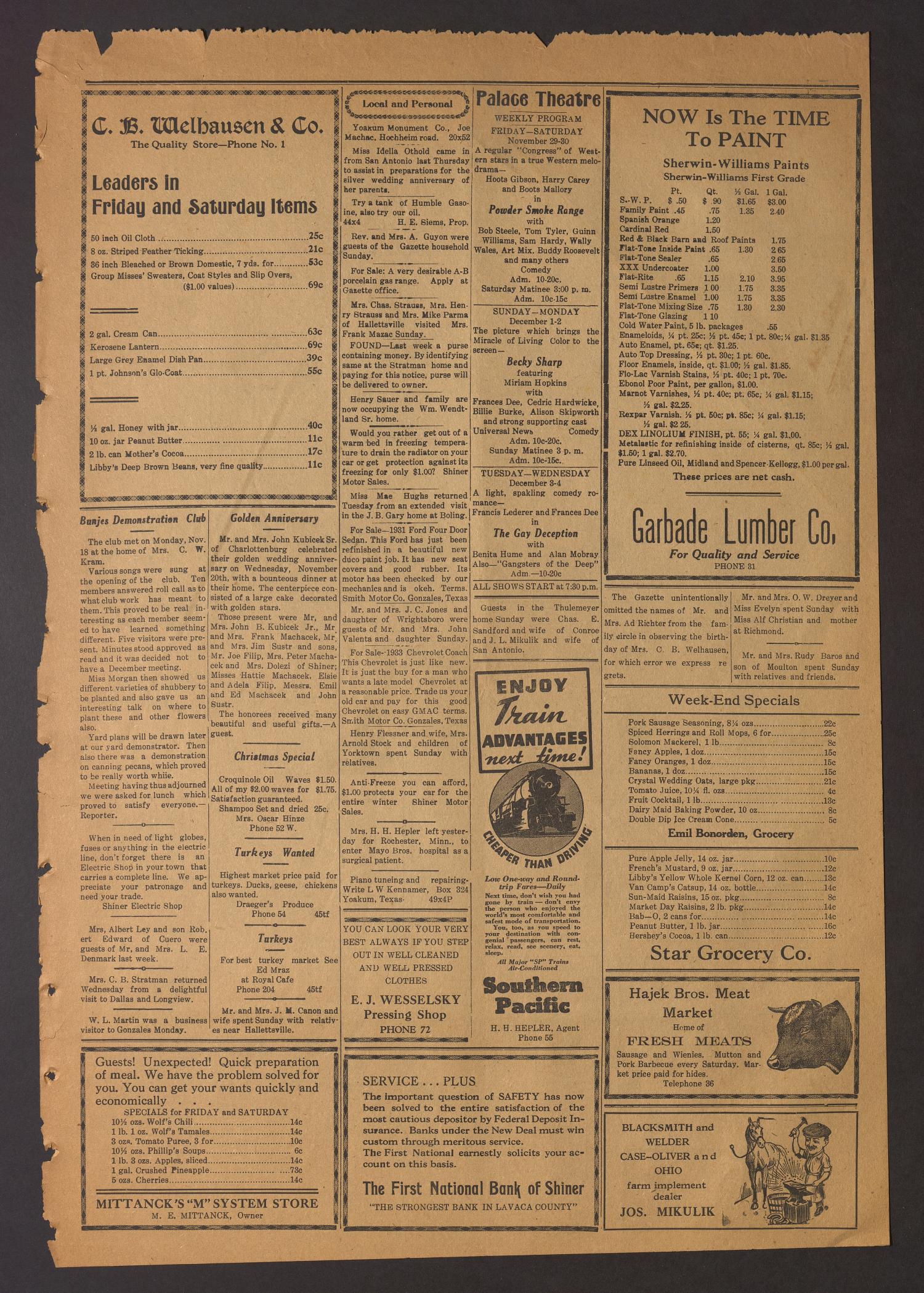 Shiner Gazette (Shiner, Tex.), Vol. 42, No. 49, Ed. 1 Thursday, November 28, 1935
                                                
                                                    [Sequence #]: 5 of 8
                                                