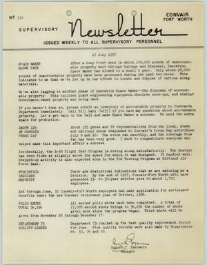 Primary view of object titled 'Convair Supervisory Newsletter, Number 315, July 17, 1957'.