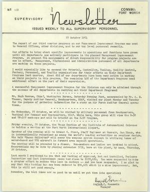 Primary view of object titled 'Convair Supervisory Newsletter, Number 168, October 27, 1954'.