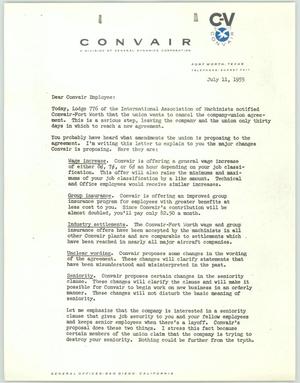 Primary view of object titled '[Letter from August Esenwein to Convair Employees, July 11, 1955]'.