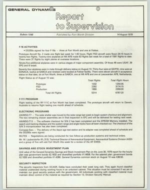 Primary view of object titled 'Convair Report to Supervision, Number 1048, August 14, 1979'.
