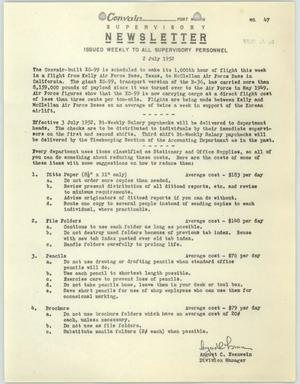 Primary view of object titled 'Convair Supervisory Newsletter, Number 47, July 2, 1952'.