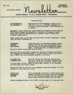 Primary view of object titled 'Convair Supervisory Newsletter, Number 322, September 4, 1957'.
