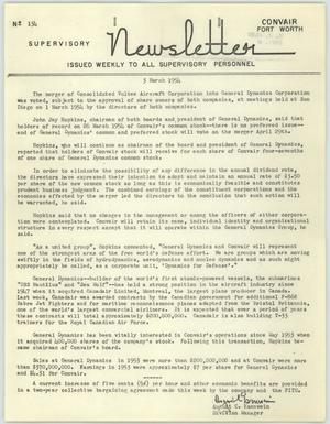 Primary view of object titled 'Convair Supervisory Newsletter, Number 134, March 3, 1954'.