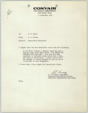 Primary view of object titled '[Letter from R. L. Kinsey to J. H. Payne, September 17, 1959]'.