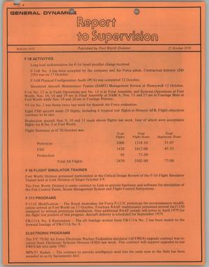 Convair Report to Supervision, Number 1031, October 25, 1978