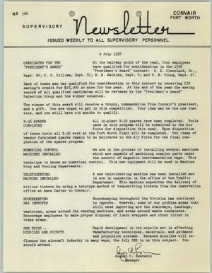 Primary view of object titled 'Convair Supervisory Newsletter, Number 366, July 9, 1958'.