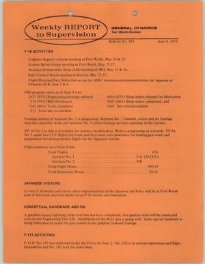 Primary view of object titled 'Convair Weekly Report to Supervision, Number 981, June 9, 1976'.