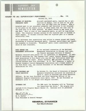 Primary view of object titled 'Convair Supervisory Newsletter, Number 838, October 28, 1970'.