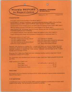 Primary view of object titled 'Convair Weekly Report to Supervision, Number 978, April 14, 1976'.