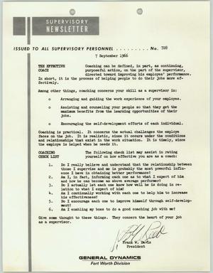 Primary view of object titled 'Convair Supervisory Newsletter, Number 728, September 7, 1966'.