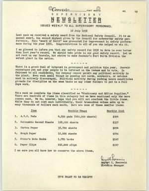 Primary view of object titled 'Convair Supervisory Newsletter, Number 49, July 16, 1952'.
