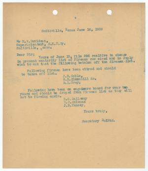 Primary view of object titled '[Letter from Brotherhood of Locomotive Firemen and Enginemen to H. W. Davidson, June 16, 1939]'.