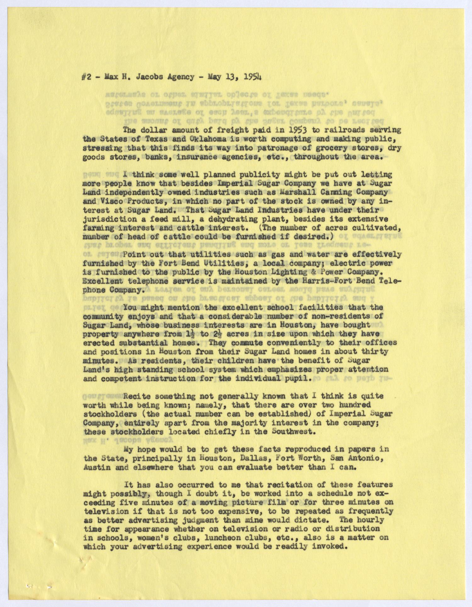 [Letter from I. H. Kempner to Max H. Jacobs Agency, May 13, 1954]
                                                
                                                    [Sequence #]: 2 of 4
                                                