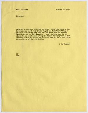 Primary view of object titled '[Letter from I. H. Kempner to Thomas L. James, October 18, 1954]'.