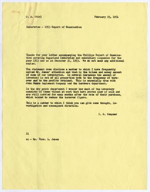 Primary view of object titled '[Letter from Isaac Herbert Kempner to Gus A. Stirl, February 23, 1954]'.