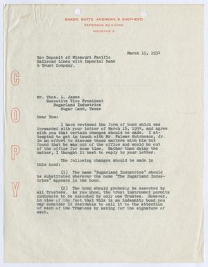 Primary view of object titled '[Letter from Ben White to Thomas L. James, March 19, 1954]'.