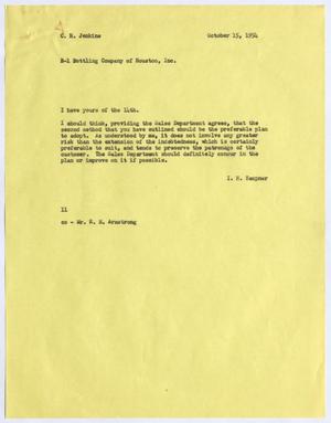 Primary view of object titled '[Letter from I. H. Kempner to C. H. Jenkins, October 15, 1954]'.