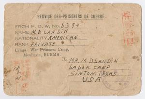 Primary view of object titled '[Letter from M. D. Landin Jr. to M. D. Landin Sr., December 9, 1943]'.