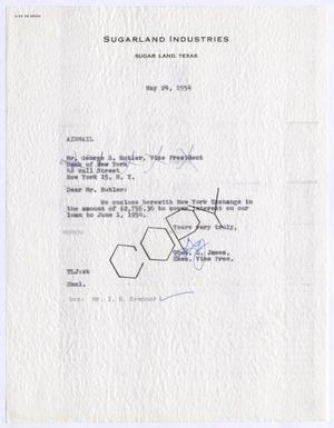 Primary view of object titled '[Letter from Thomas Leroy James to George S. Butler, May 24, 1954]'.