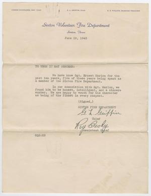 Primary view of object titled '[Letter from Roy Beuly and G. L. Griffin, June 19, 1943]'.