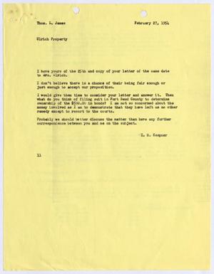 Primary view of object titled '[Letter from I. H. Kempner to Thomas L. James, February 27, 1954]'.