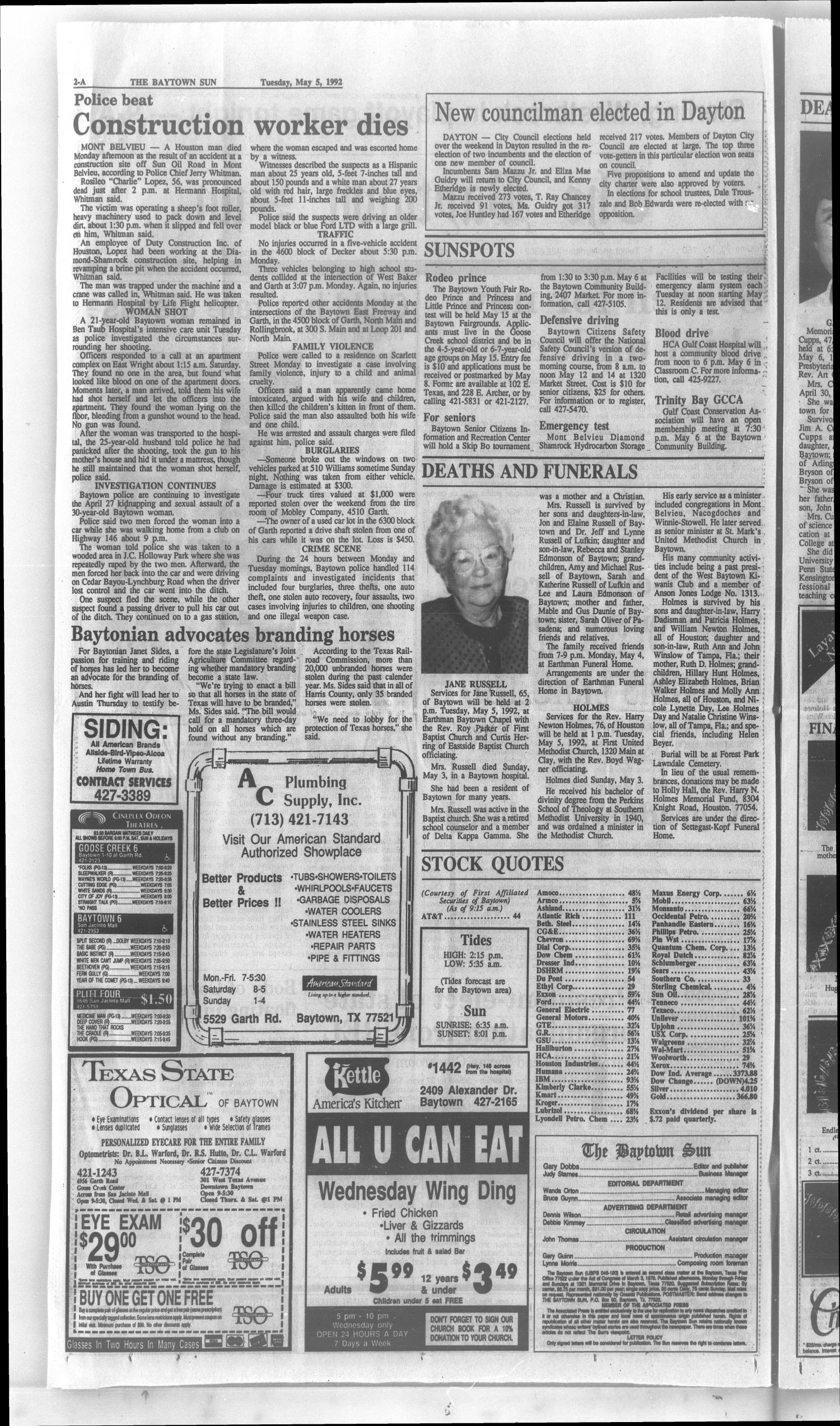 The Baytown Sun (Baytown, Tex.), Vol. 70, No. 160, Ed. 1 Tuesday, May 5, 1992
                                                
                                                    [Sequence #]: 2 of 21
                                                