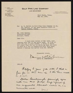 Primary view of object titled '[Letter from David W. Stephens to John Sayles, May 15, 1931]'.