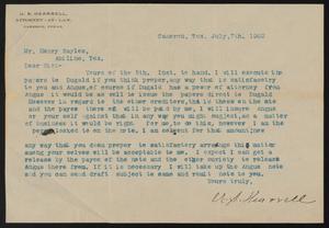 Primary view of object titled '[Letter from U. S. Hearrell to Henry Sayles, July 7, 1902]'.