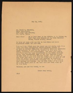 Primary view of object titled '[Letter from J. S. to David W. Stephens, May 14, 1931]'.