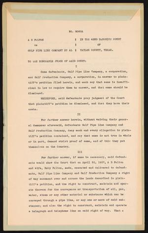 Primary view of object titled '[Cause No. 6080-A: Defendant's Answer]'.