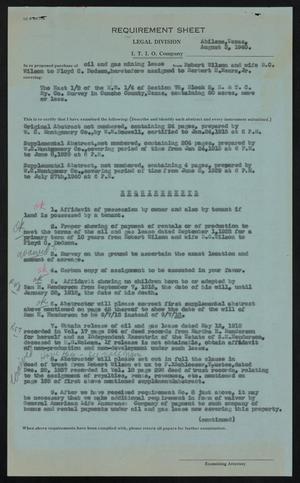Primary view of object titled '[Requirement Sheet Regarding the Purchase of an Oil and Gas Lease From Robert Wilson and B. C. Wilson to Floyd C. Dodson]'.