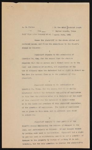 Primary view of object titled '[Cause No. 6080-A: Plaintiff's Bill of Exception No. 1]'.