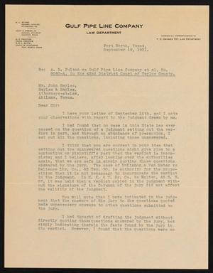Primary view of object titled '[Letter to John Sayles, September 19, 1931]'.