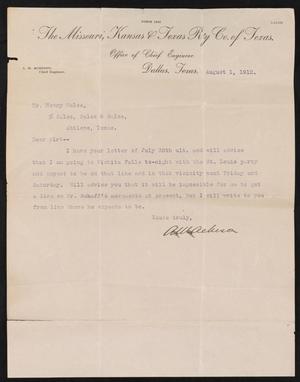 Primary view of object titled '[Letter from A. M. Acheson to Henry Sayles, August 1, 1912]'.