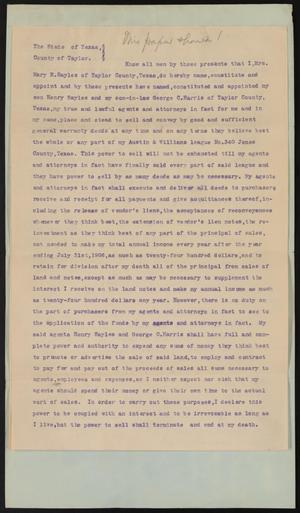 Primary view of object titled '[Mary E. Sayles Naming Her Attorneys]'.