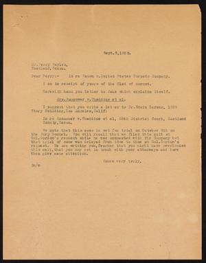 Primary view of object titled '[Letter from John Sayles to Perry Sayles, September 3, 1928]'.
