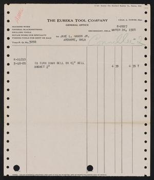 Primary view of object titled '[Invoice From the Eureka Tool Company to Jake L. Hamon, Jr., March 24, 1925]'.