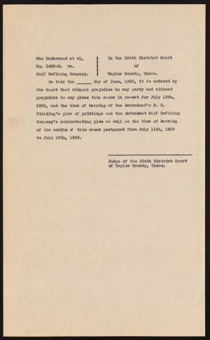 Primary view of object titled '[Cause No. 1485-B: Order Postponing Hearing]'.
