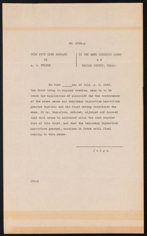 Primary view of object titled '[Cause No. 6733-A: Order of Continuation, July 1929]'.