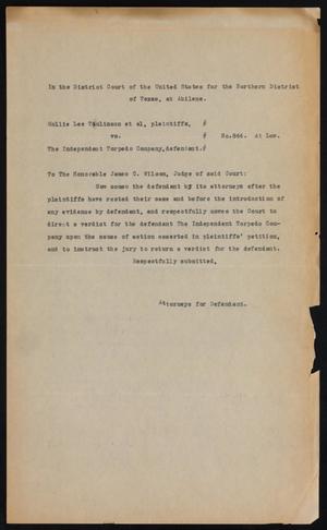 Primary view of object titled '[Cause No. 844: Document Requesting a Verdict for the Defendant]'.