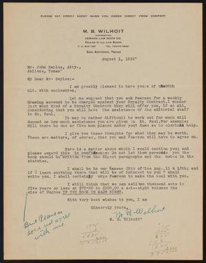 Primary view of object titled '[Letter from M. B. Wilhoit to John Sayles, August 1, 1932]'.
