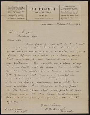 Primary view of object titled '[Letter from R. L. Barrett to Henry Sayles, May 25, 1914]'.