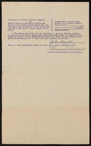 Primary view of object titled '[Affidavit of John Sayles, December 30, 1908 #1]'.