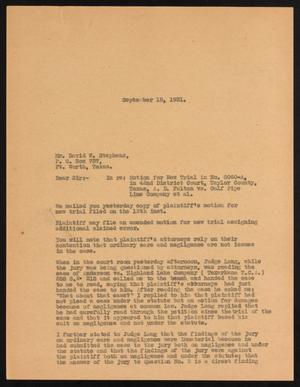 Primary view of object titled '[Letter from J. S. to David W. Stephens, September 15, 1931]'.