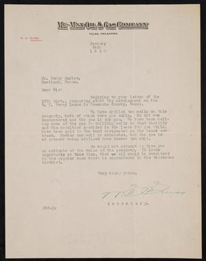 Primary view of object titled '[Letter from W. G. Guiss to Perry Sayles, January 20,1920]'.