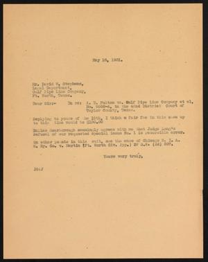 Primary view of object titled '[Letter from John Sayles to David W. Stephens, May 18,1931]'.