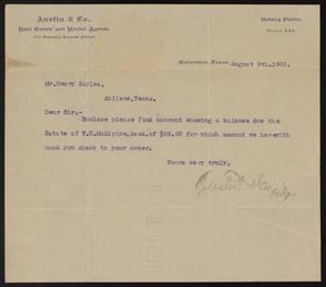 Primary view of object titled '[Letter from Justin Foley to Henry Sayles, August 9, 1902]'.